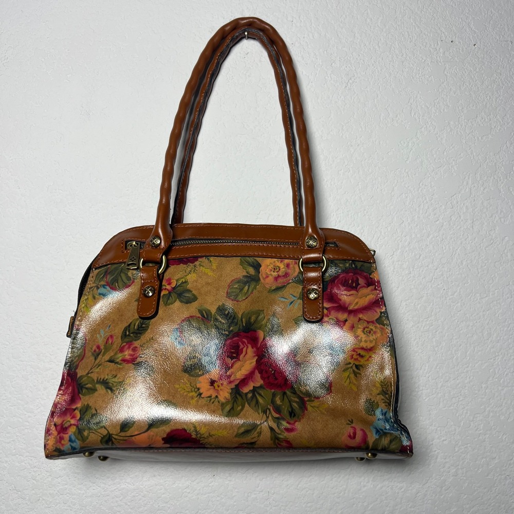Patricia Nash Floral Satchel Brown Women Cottagecore Leather Shoulder Bag‎